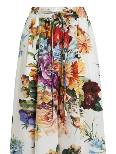 Dolce & Gabbana Poplin Trousers With Flower Bouquet Print In Multi