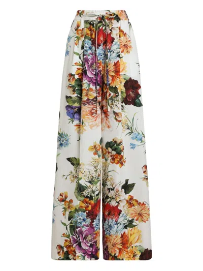 Dolce & Gabbana Poplin Trousers With Flower Bouquet Print In Multi