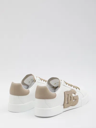 Dolce & Gabbana Portofino Light Strobel Sneaker In Calfskin In White
