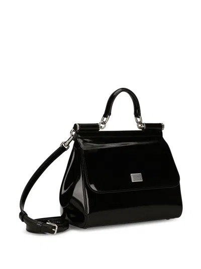 Dolce & Gabbana Women Sicly Large Shiny Leather Handbag In Black