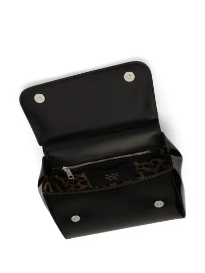 Dolce & Gabbana Women Sicly Large Shiny Leather Handbag In Black