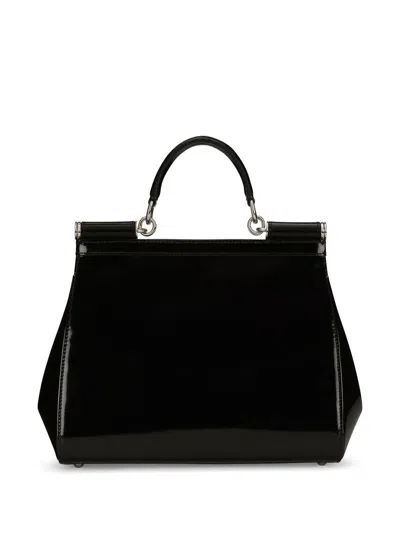 Dolce & Gabbana Women Sicly Large Shiny Leather Handbag In Black