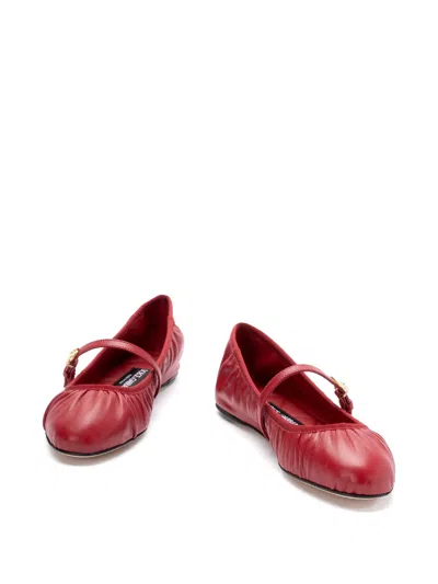 Dolce & Gabbana Vally Nappa Leather Ballet Flats In Burgundy