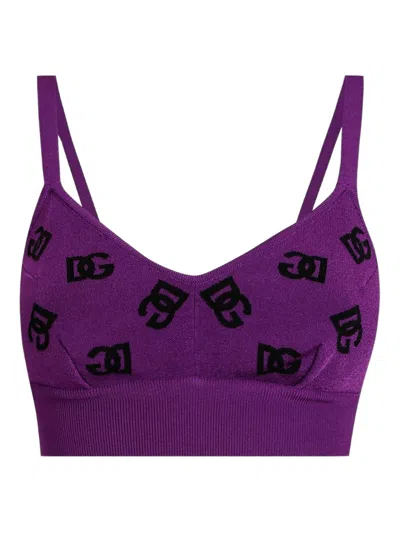 Dolce & Gabbana Viscose Bra Top With Dg Jacquard Logo In Pattern