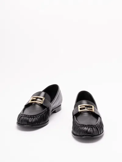 Fendi Logo-detail Leather Loafers In Multi