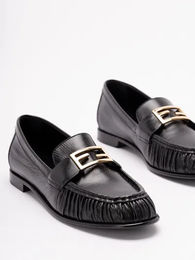 Fendi Logo-detail Leather Loafers In Multi