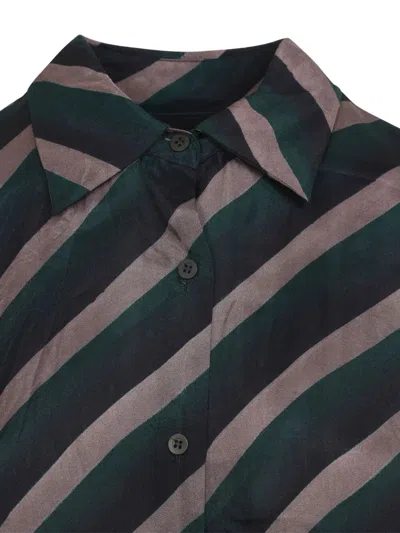 Dries Van Noten Striped Long Sleeve Casual Shirt In Blue