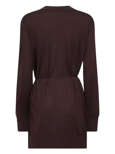 Dries Van Noten Tibati Long Cardigan With Thin Belt Clothing In Brown