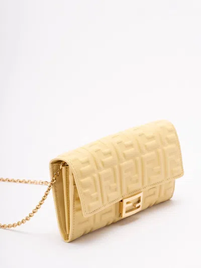 Fendi Women `baguette` Continental Wallet With Chain In Neutral