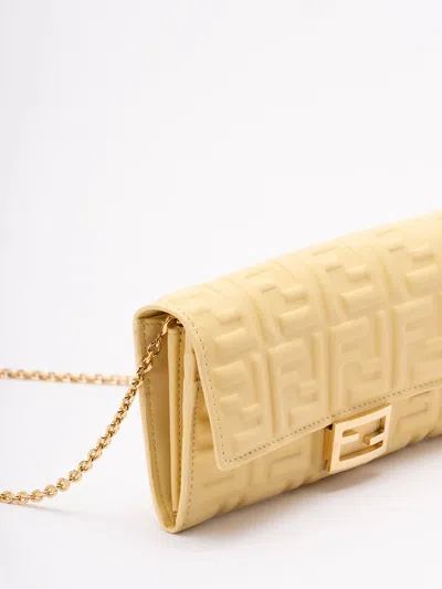 Fendi Women `baguette` Continental Wallet With Chain In Neutral
