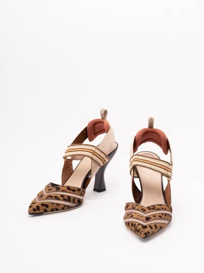 Fendi High-heeled Mesh And Multicolor Cavallino Calfskin Slingbacks In Multi