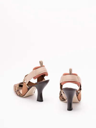 Fendi High-heeled Mesh And Multicolor Cavallino Calfskin Slingbacks In Multi