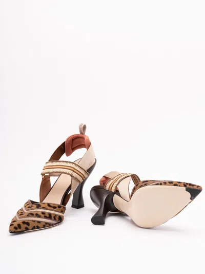 Fendi High-heeled Mesh And Multicolor Cavallino Calfskin Slingbacks In Multi