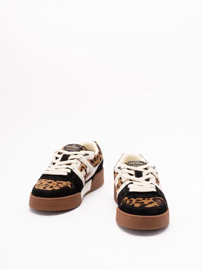 Fendi Low-top Platform In Multicolor Cavallino Calfskin And Suede In Multi