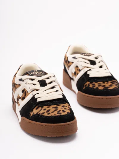 Fendi Low-top Platform In Multicolor Cavallino Calfskin And Suede In Multi