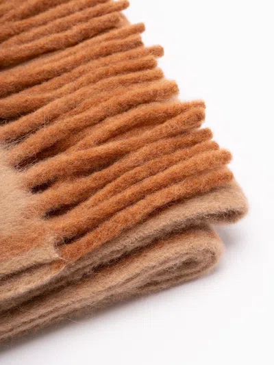 Fendi Geometric Wool Scarf Featuring Fringed Edges In Brown