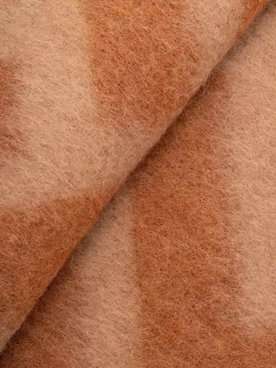Fendi Geometric Wool Scarf Featuring Fringed Edges In Brown