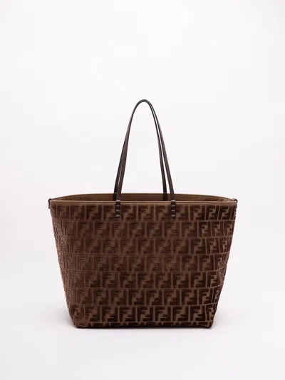 Fendi Roll Large Shopper In Ff Jacquard Velvet Bags In Multi