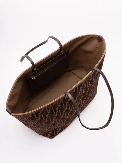 Fendi Roll Large Shopper In Ff Jacquard Velvet Bags In Multi