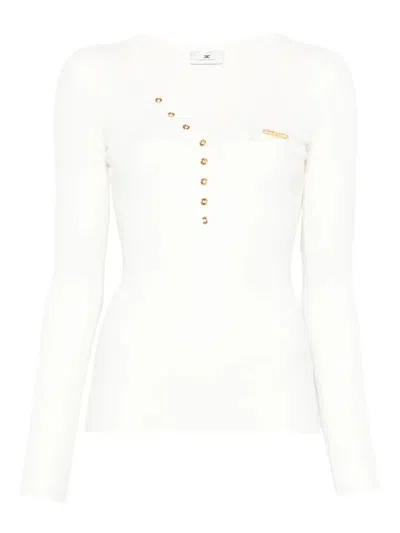Elisabetta Franchi Ribbed Top With Button Details In White