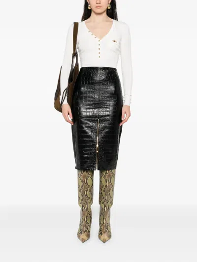 Elisabetta Franchi Ribbed Top With Button Details In White