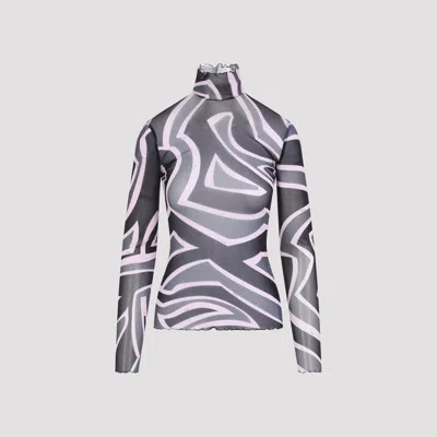 Pucci Semi Sheer Printed Long-sleeved High-neck Top In Multi