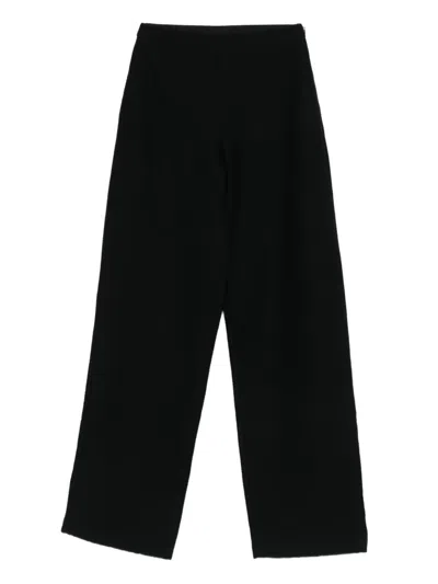 Emporio Armani High-rise Wide-leg Cotton-blend Trousers In Black