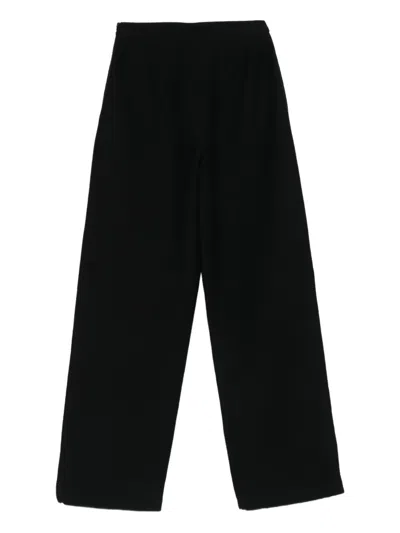 Emporio Armani High-rise Wide-leg Cotton-blend Trousers In Black