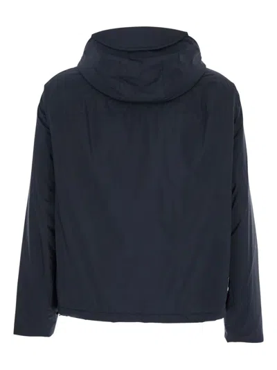 Emporio Armani Blue Down Jacket With Hood And Front Zip Closure In Tech Fabric Man In Black