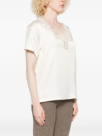 Ermanno Beige Silk T-shirt In Multi