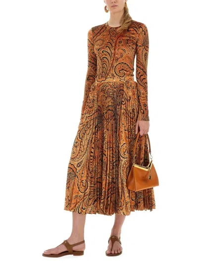 Etro Midi Paisley-print Pleated Skirt In Multi