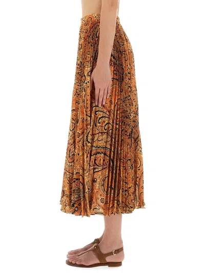 Etro Midi Paisley-print Pleated Skirt In Multi