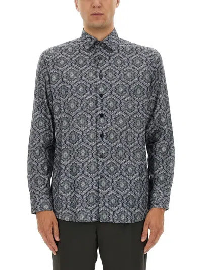 Etro Shirt Collar Printed Cuffed Sleeves In Blue