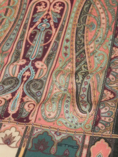 Etro Paisley Print Scarf With Frayed Edges In Brown