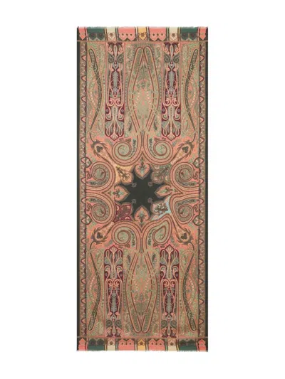 Etro Paisley Print Scarf With Frayed Edges In Brown
