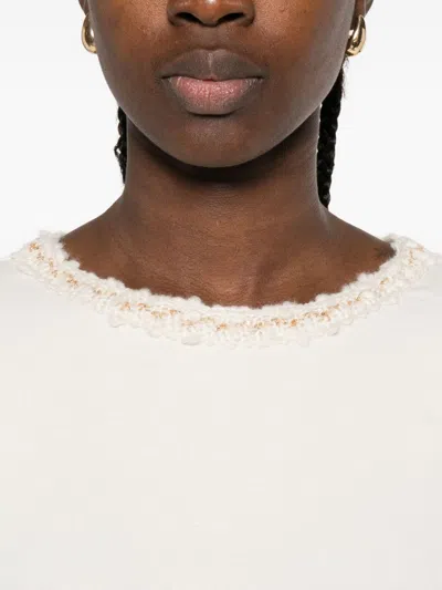 Fabiana Filippi Stylish Knit Sweater Embellished Neckline In White