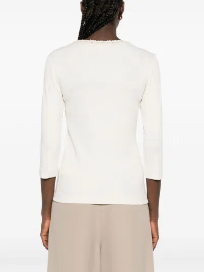 Fabiana Filippi Stylish Knit Sweater Embellished Neckline In White