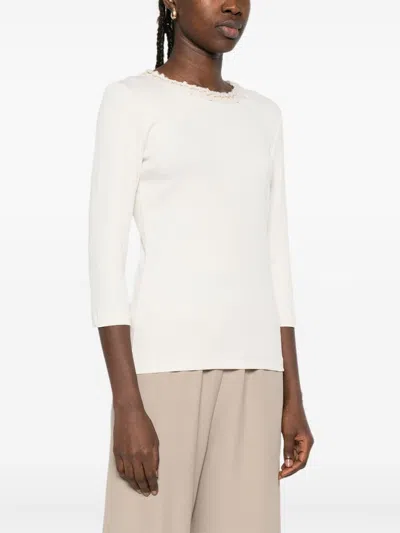 Fabiana Filippi Stylish Knit Sweater Embellished Neckline In White