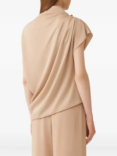 Fabiana Filippi Sleeveless High Neck Draped Top With Buttons In Brown