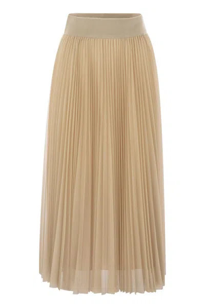 Fabiana Filippi Pleated Tulle Skirt With Knitted Waistband In Neutral