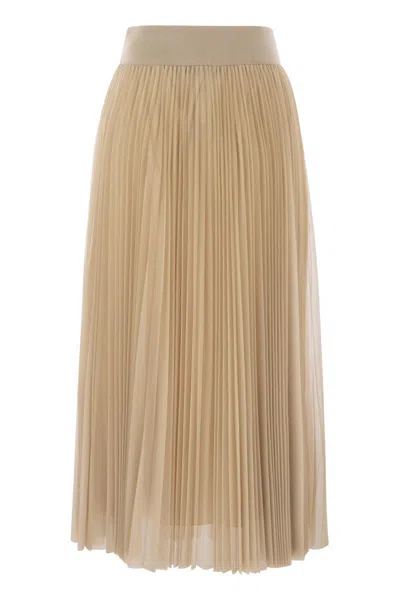 Fabiana Filippi Pleated Tulle Skirt With Knitted Waistband In Neutral