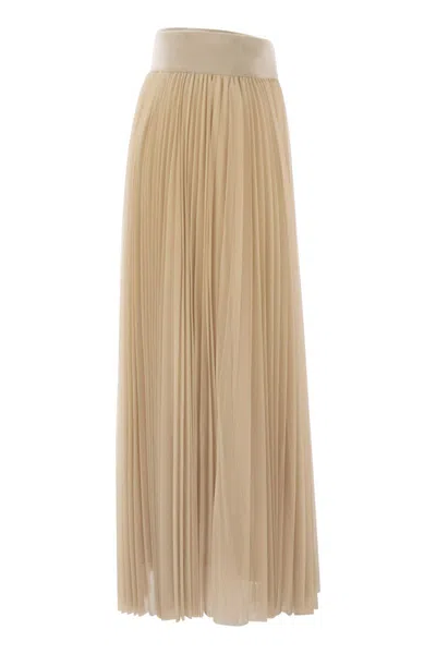 Fabiana Filippi Pleated Tulle Skirt With Knitted Waistband In Neutral