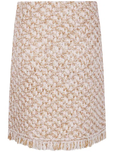Fabiana Filippi Textured Midi Skirt With Fringe And Sequins In Pink