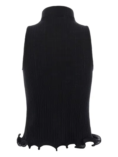Fendi High Neck Fitted Sleeveless Top With Ruffles Clothing In Black
