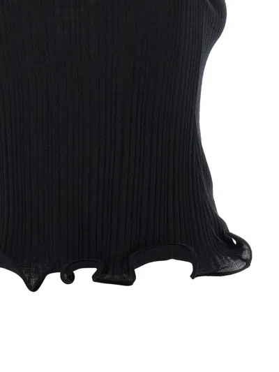 Fendi High Neck Fitted Sleeveless Top With Ruffles Clothing In Black