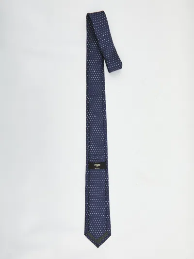 Fendi Polka Dot Jacquard Silk Tie In Blue