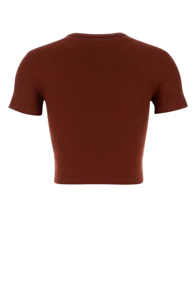 Fendi Embroidered Logo Short Sleeve Top In Brown