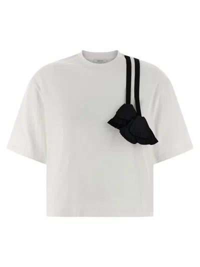 Ferragamo T-shirt With Floral Detail And Tassels In White