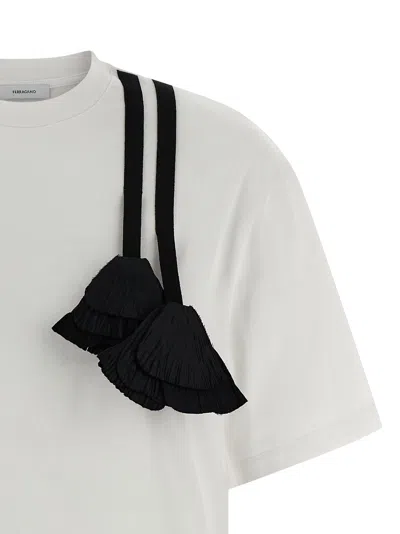 Ferragamo T-shirt With Floral Detail And Tassels In White