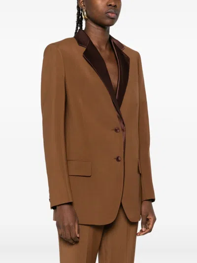 Fendi Wool Single-breasted Jacket Featuring Flap Pockets In Brown